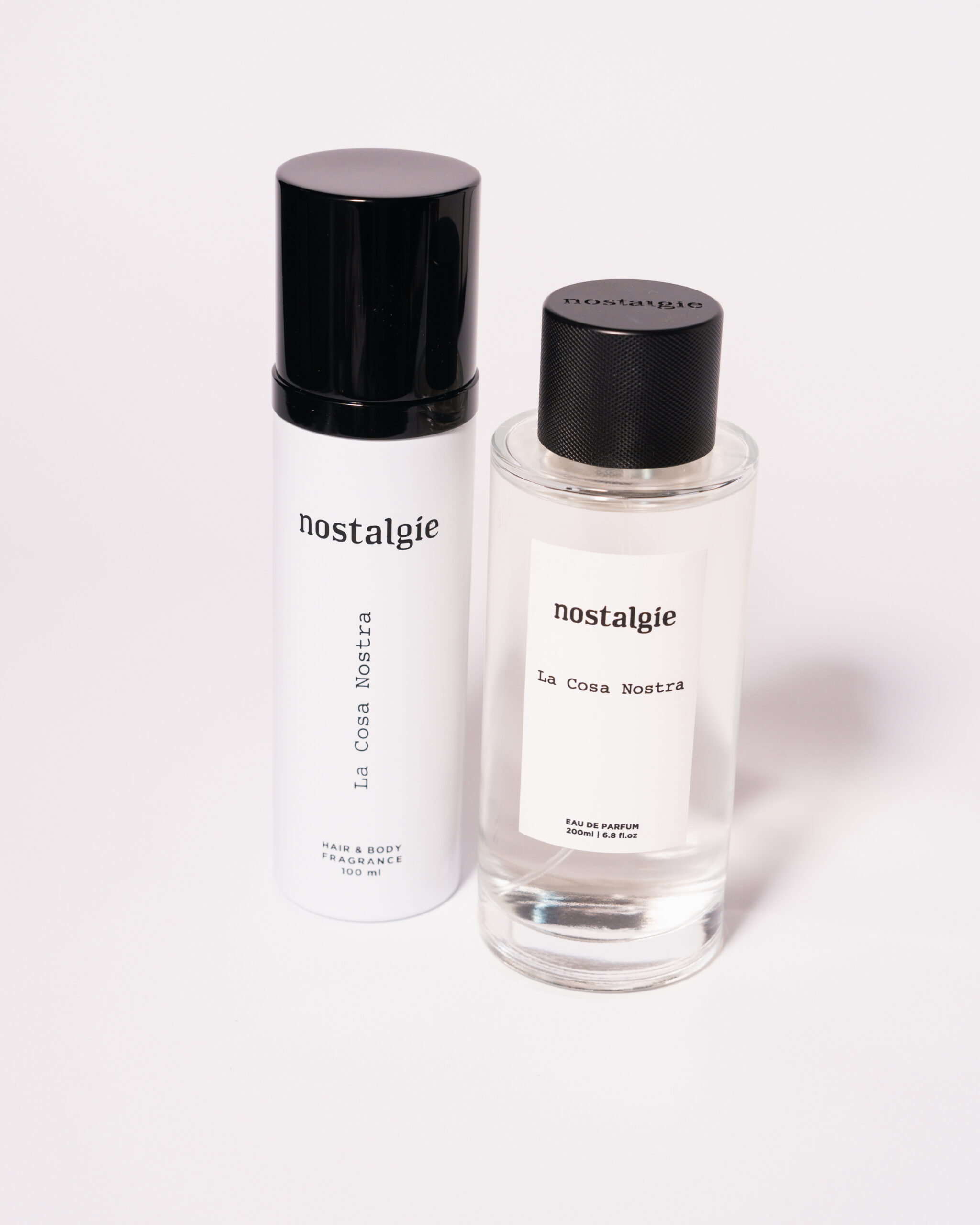 Nostalgie fragrance bottles in an editorial still life